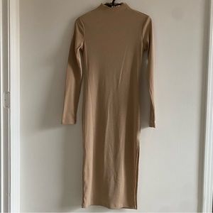 Princess Polly Tan Ribbed Long Sleeve Midi Dress with Slit
